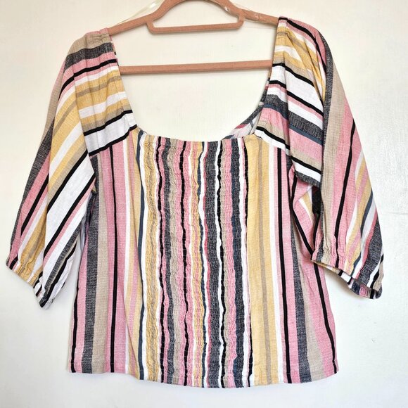 Live 4 Truth Cotton Linen Blend Striped Off-Shoulder Blouse Crop Top, L - Picture 3 of 9
